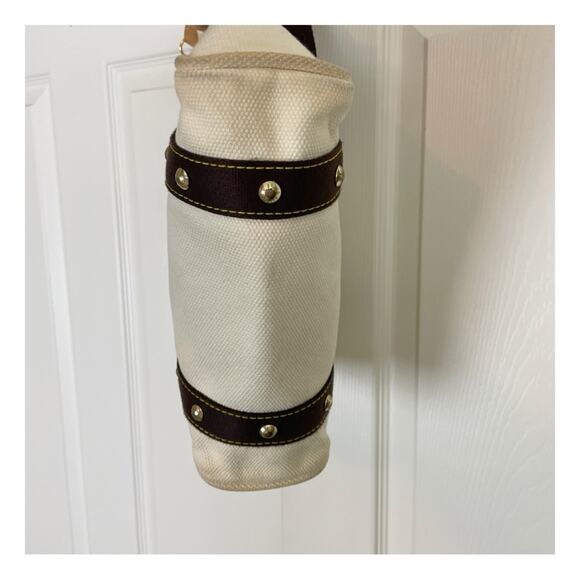 Louis Vuitton Antigua Cabás MM Canvas Tote Bag Cream Brown Trim Brass Rivets - Picture 7 of 11